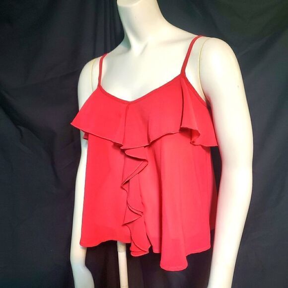 About A Girl Cranberry Ruffle Tank Top (S) - Picture 1 of 5